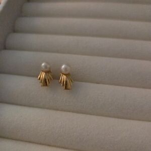 Vintage 80s Monet Faux Pearl Gold Tone Art Deco Style Earrings